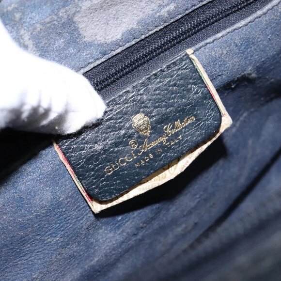 GUCCI GG Supreme Sherry Line Boston Bag PVC Navy Red gold Auth 138290 - Picture 10 of 16